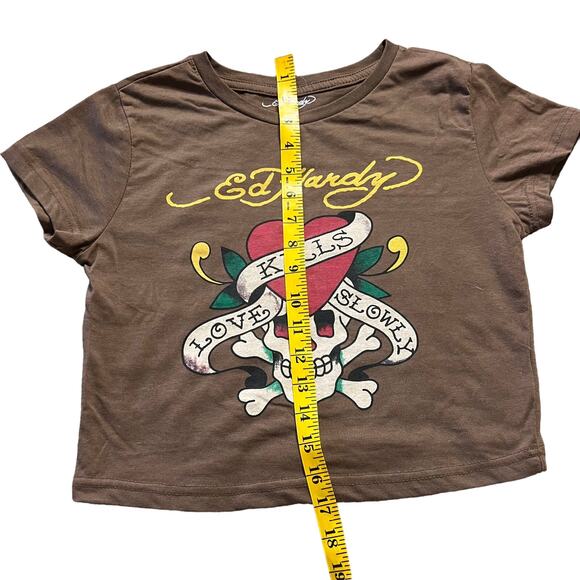 Vintage Y2K Ed Hardy Love Kills Slowly Brown Crop Top Large - Picture 2 of 4